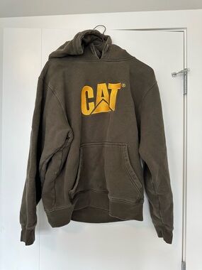 Caterpillar Brown Crewneck Hoodie with Yellow Logo